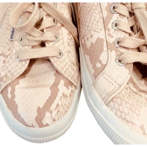 Superga Womens US 7.5 EU 38 Snake Print Sneakers Faux Leather Low Pink Lace Up - Picture 7 of 9